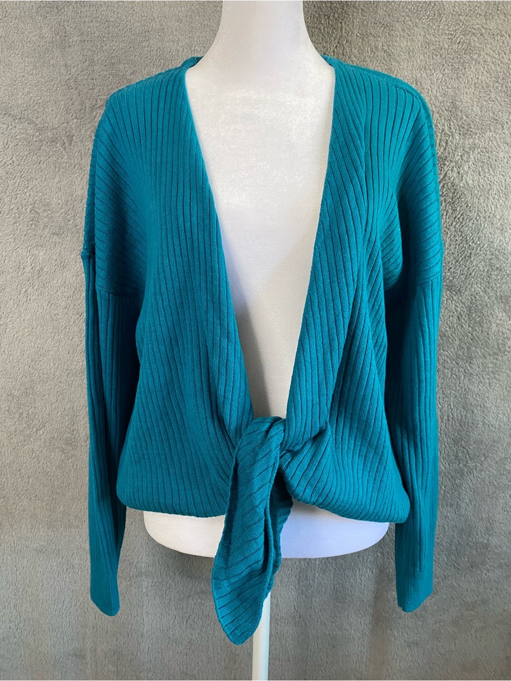Lane Bryant Teal Ribbed Open Front Cardigan 22/24 Cotton Blend Coastal Slouchy
